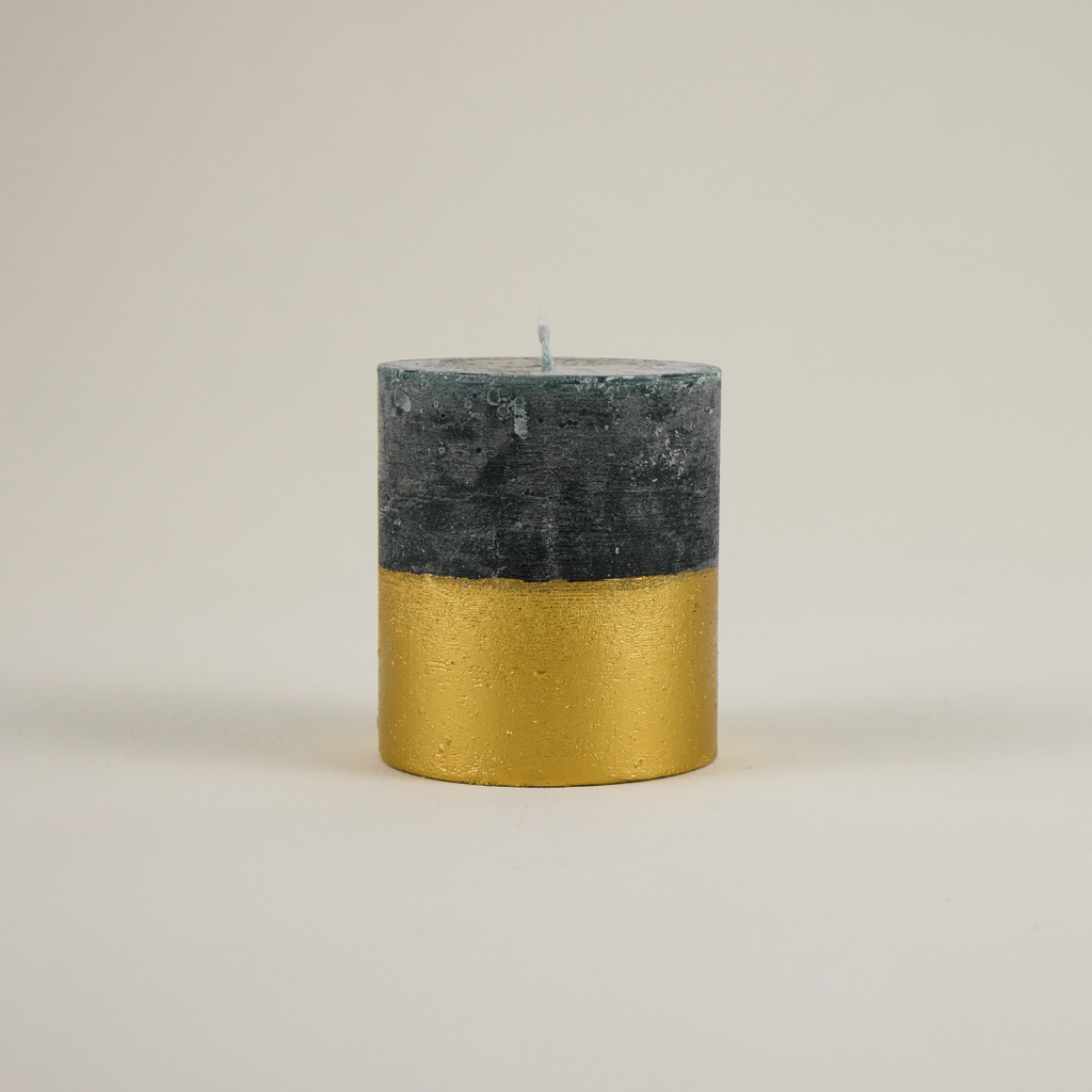 Winter Thyme, Gold-Dipped Pillar Candle