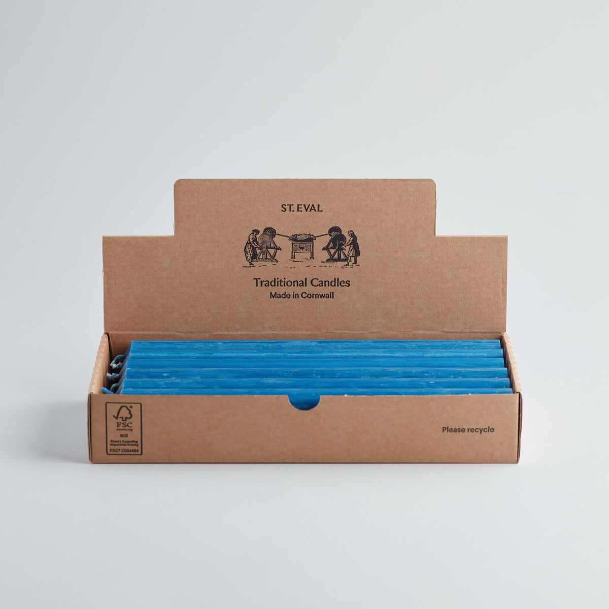 10" Bedruthan Blue Dinner Candles, box of 12 ST. EVAL